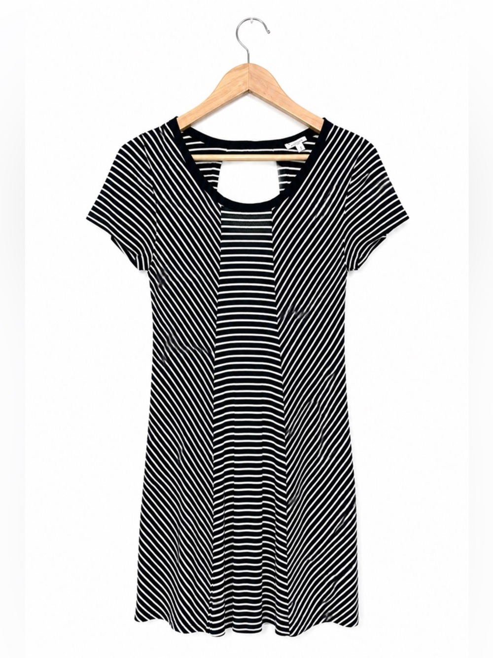Classic Coin Toss Striped Keyhole Back Swing Dress Black and White Size Small